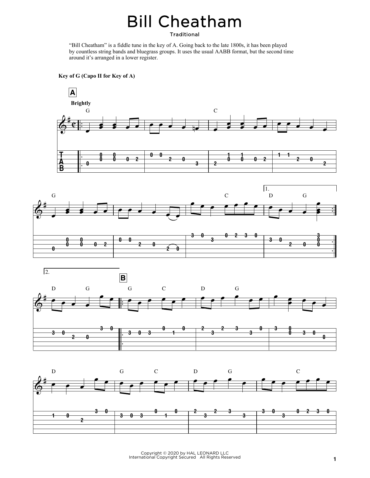 Traditional Bill Cheatham (arr. Fred Sokolow) Sheet Music Notes & Chords for Solo Guitar Tab - Download or Print PDF