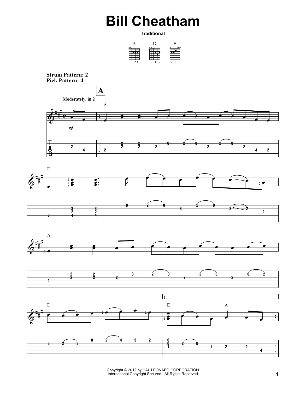 Traditional Bill Cheatham Sheet Music Notes & Chords for Piano - Download or Print PDF