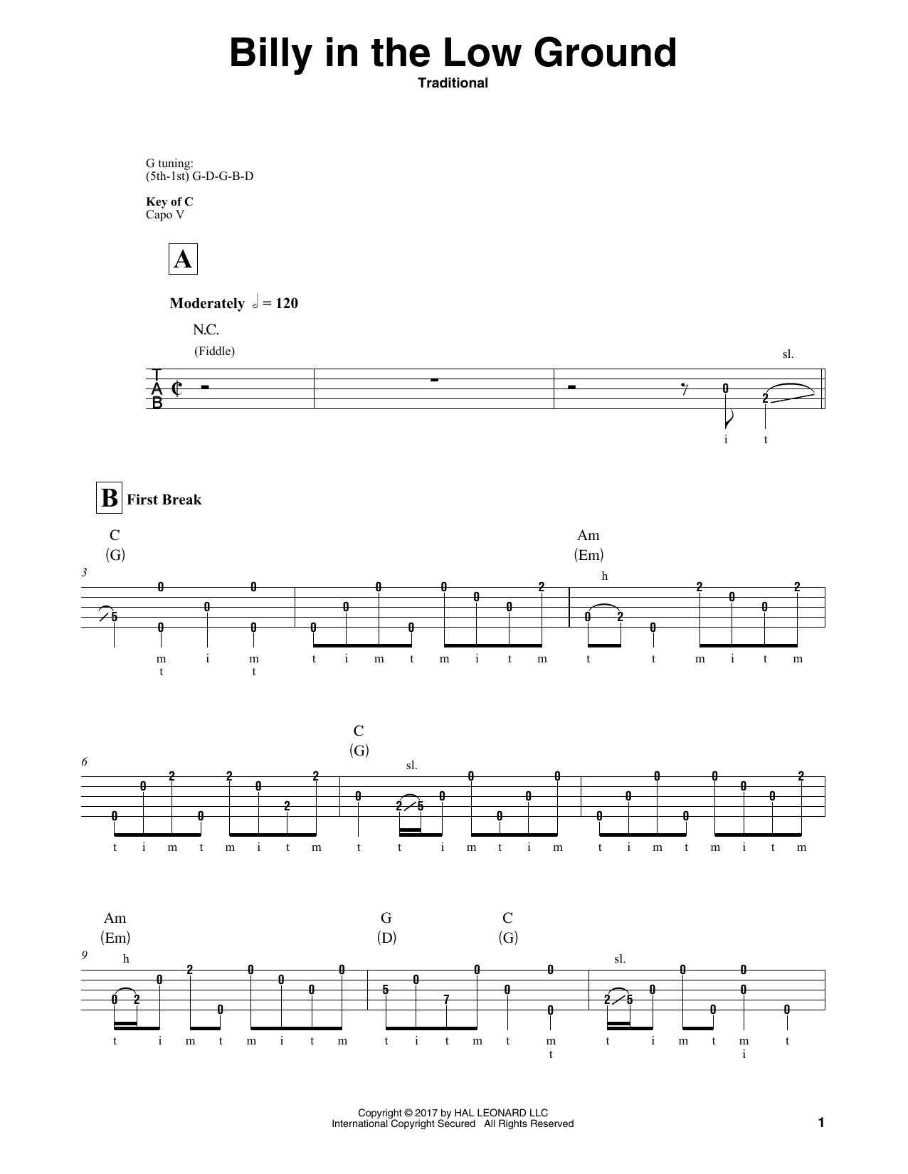 Traditional Billy In The Low Ground Sheet Music Notes & Chords for Mandolin Tab - Download or Print PDF