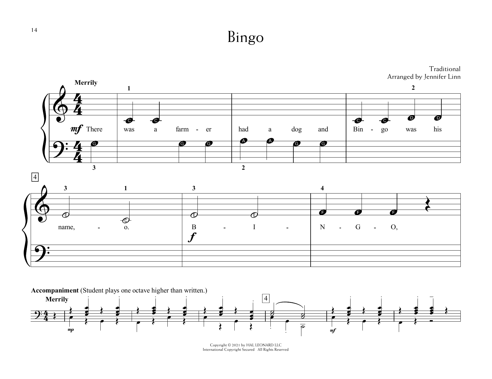 Traditional Bingo (arr. Jennifer Linn) Sheet Music Notes & Chords for Educational Piano - Download or Print PDF