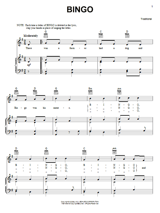 Traditional Bingo Sheet Music Notes & Chords for Ukulele - Download or Print PDF