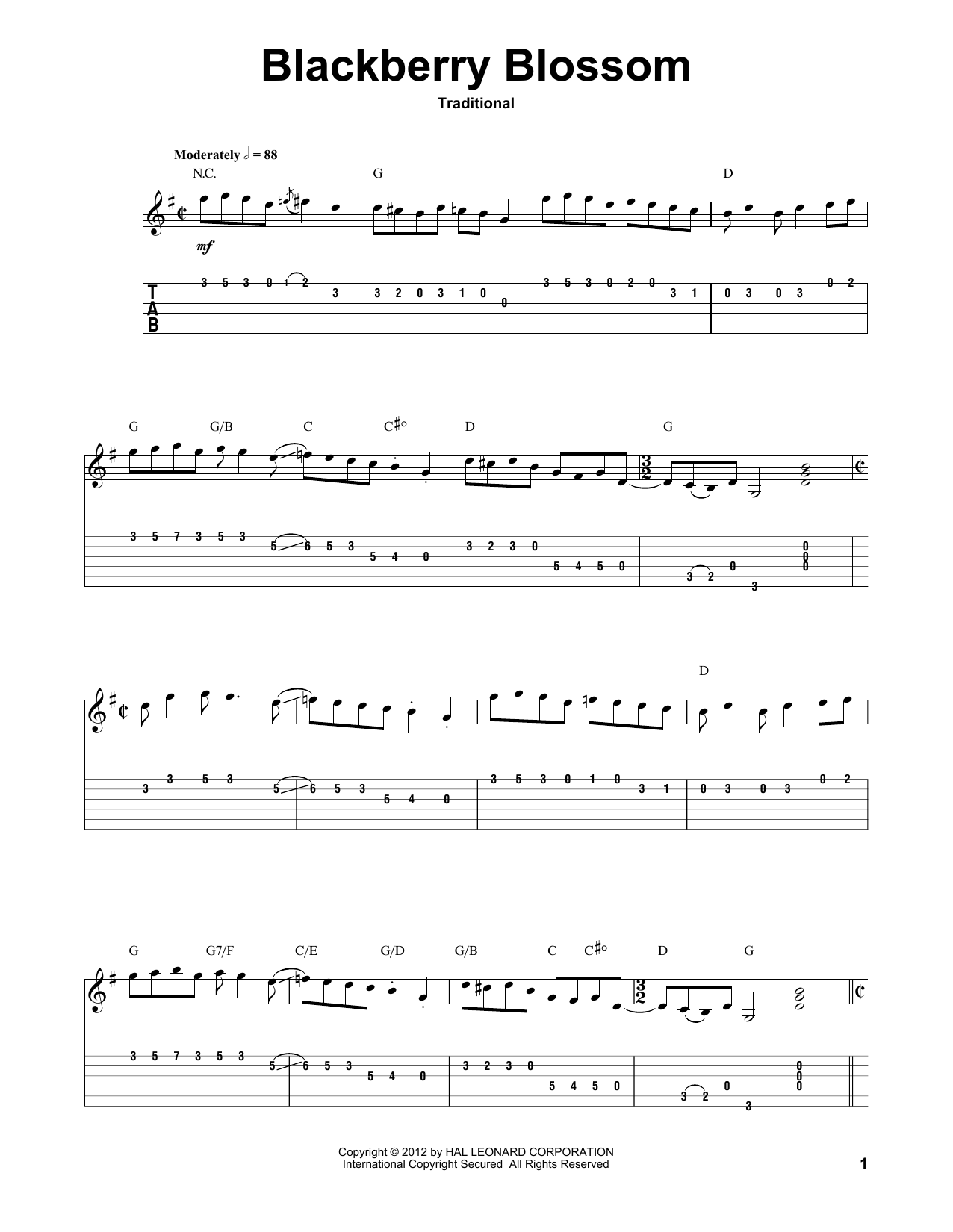 Traditional Blackberry Blossom Sheet Music Notes & Chords for Guitar Tab (Single Guitar) - Download or Print PDF