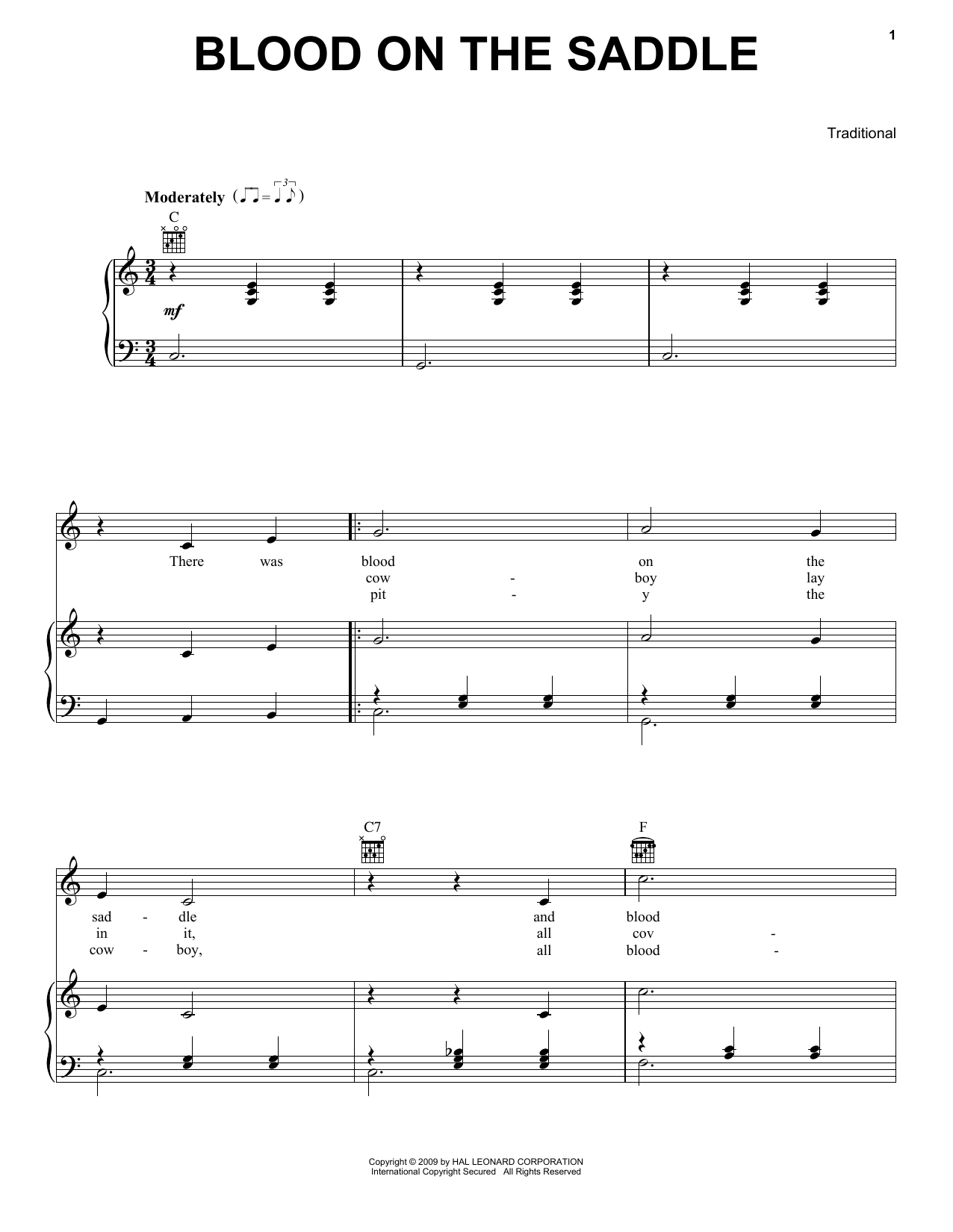 Traditional Blood On The Saddle Sheet Music Notes & Chords for Piano, Vocal & Guitar Chords (Right-Hand Melody) - Download or Print PDF Traditional Blood On The Saddle Sheet Music Notes & Chords for Piano, Vocal & Guitar Chords (Right-Hand Melody) - Download or Print PDF