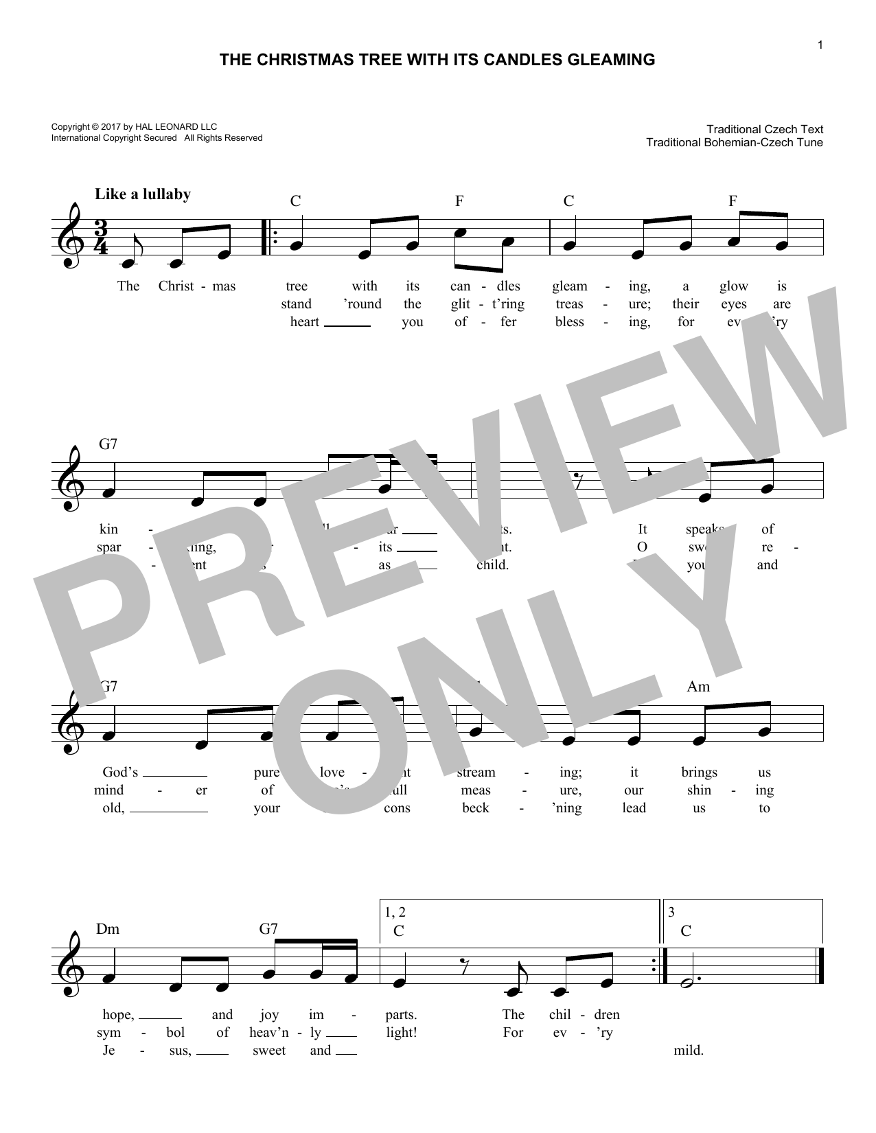 Traditional Czech The Christmas Tree With Its Candles Gleaming Sheet Music Notes & Chords for Melody Line, Lyrics & Chords - Download or Print PDF