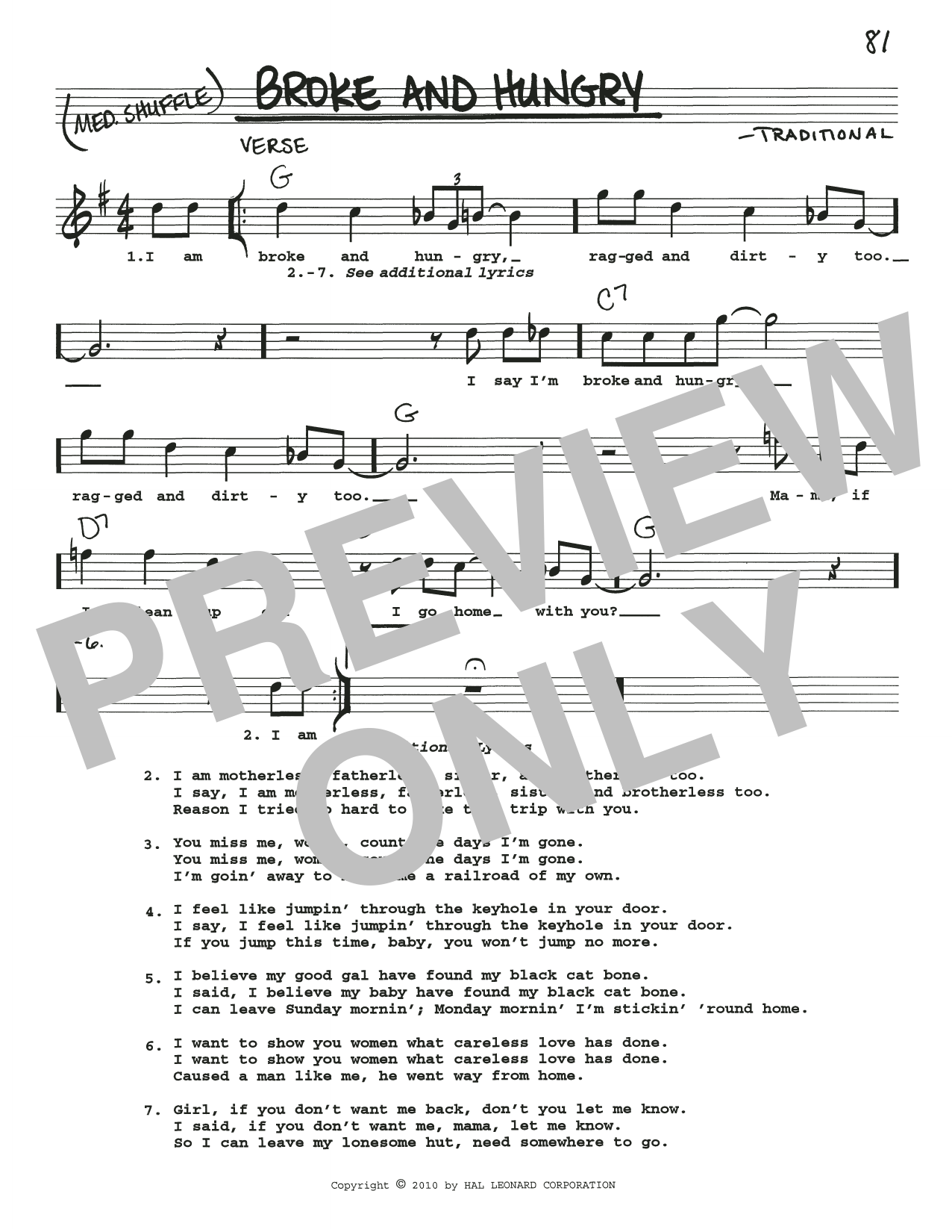 Traditional Broke And Hungry Sheet Music Notes & Chords for Real Book – Melody, Lyrics & Chords - Download or Print PDF