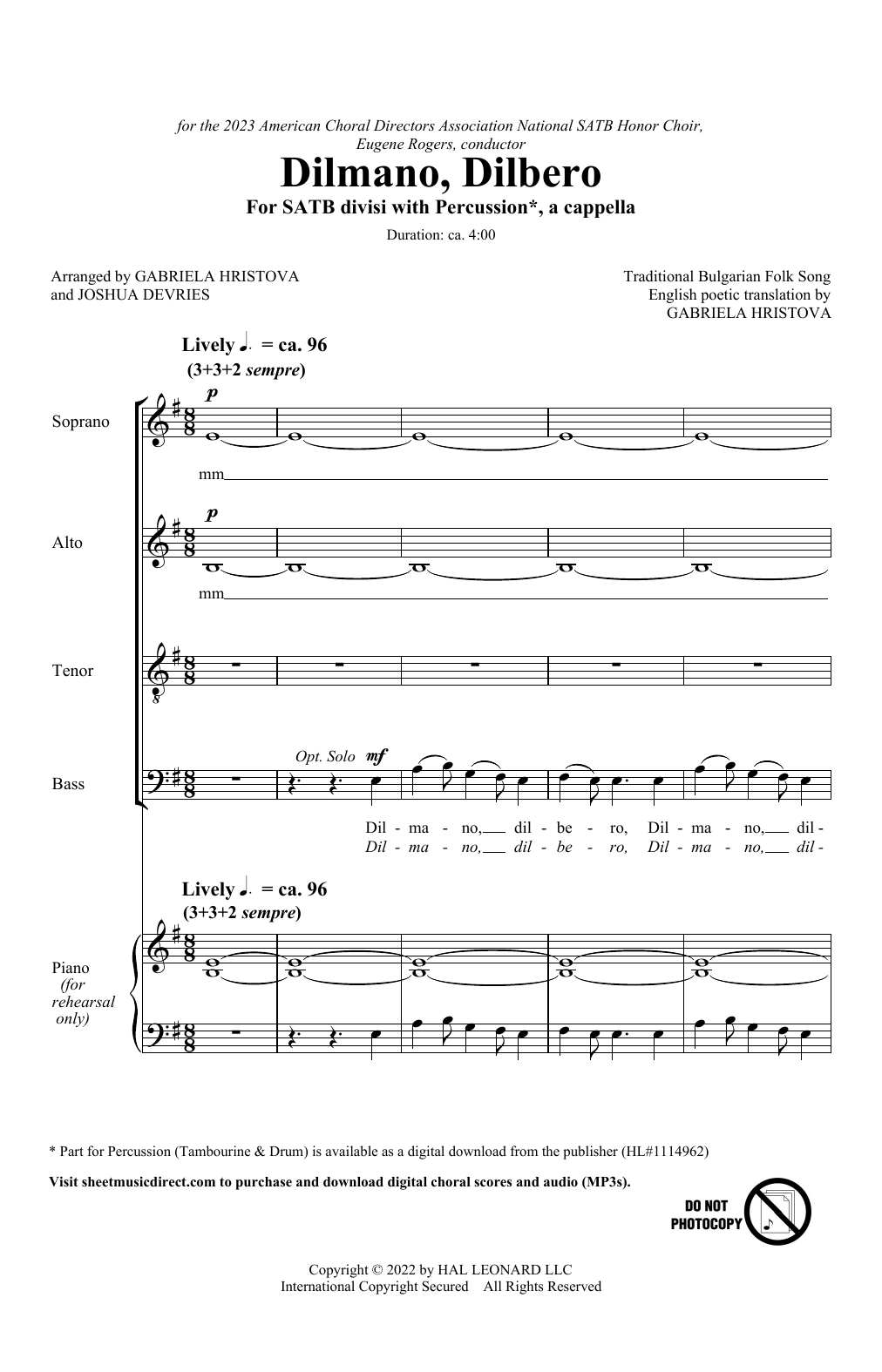 Traditional Bulgarian Folk Song Dilmano, Dilbero (arr. Gabriela Hristova & Joshua DeVries) Sheet Music Notes & Chords for Choir - Download or Print PDF