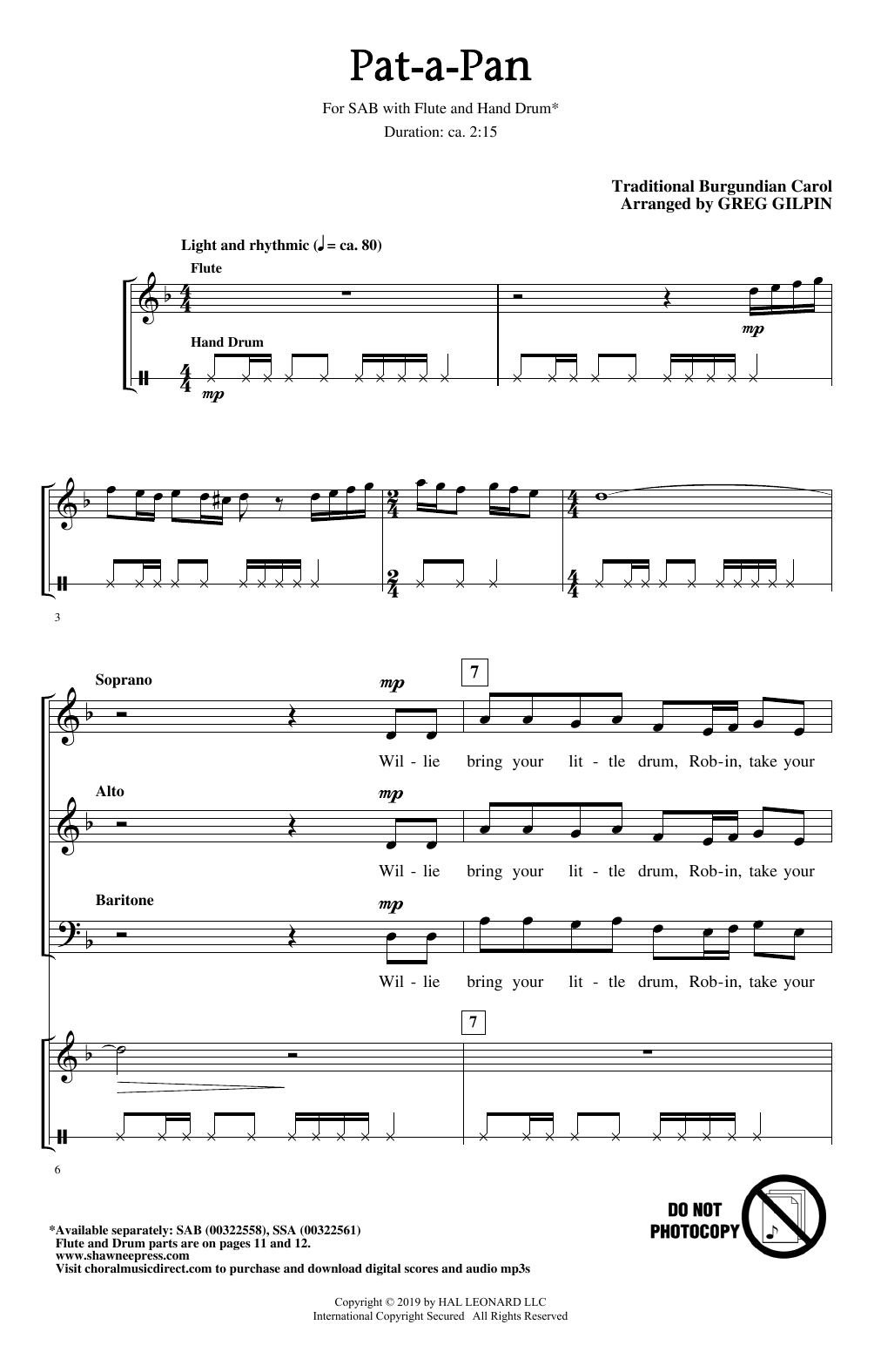 Traditional Burgundian Carol Pat-A-Pan (arr. Greg Gilpin) Sheet Music Notes & Chords for SAB Choir - Download or Print PDF