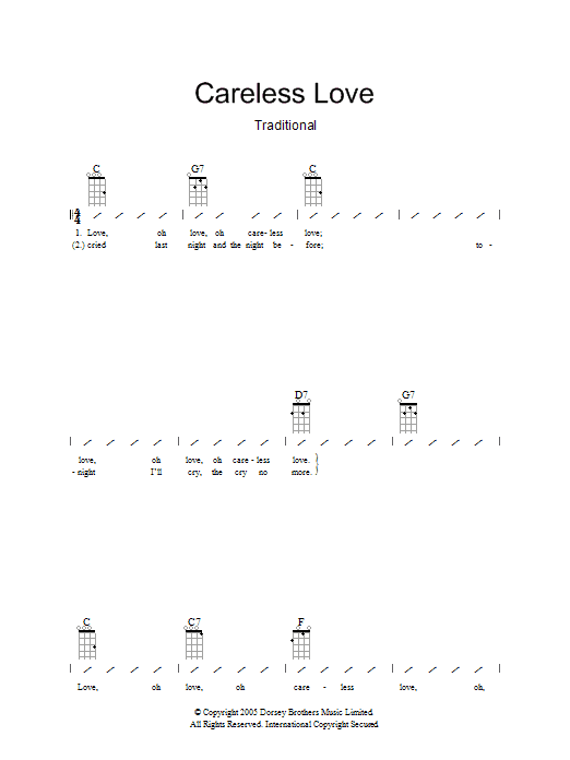 Traditional Careless Love Sheet Music Notes & Chords for Ukulele with strumming patterns - Download or Print PDF