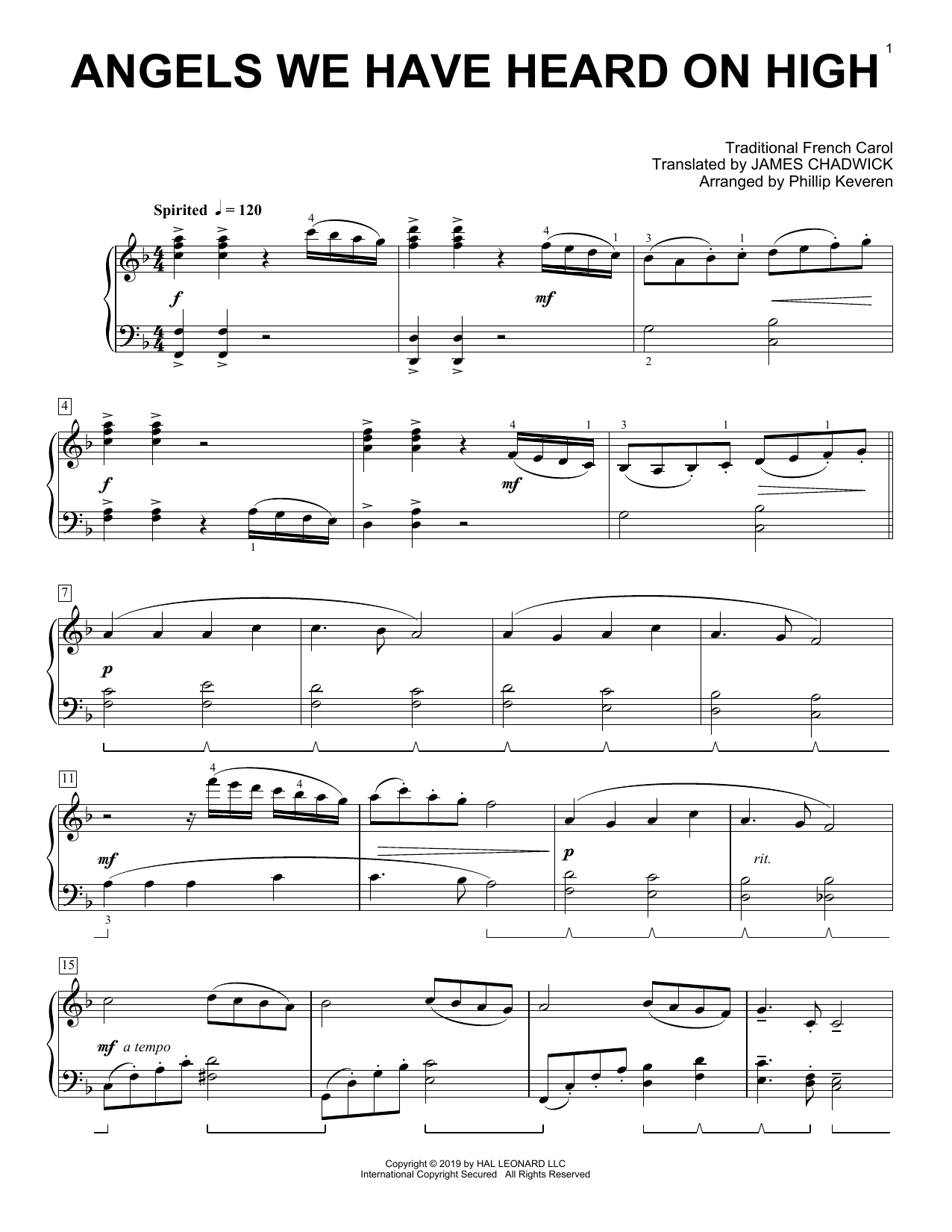 Traditional Carol Angels We Have Heard On High [Classical version] (arr. Phillip Keveren) Sheet Music Notes & Chords for Piano Solo - Download or Print PDF