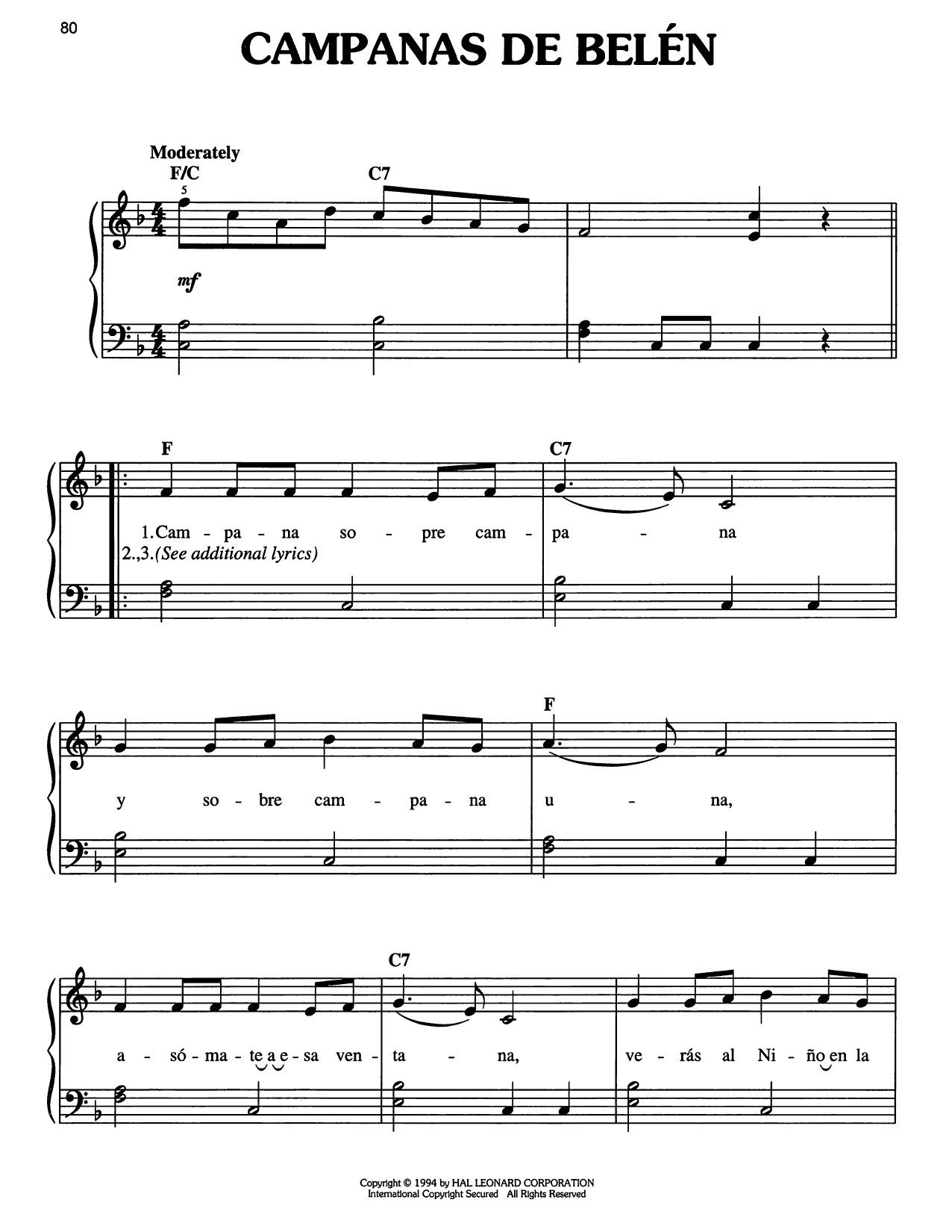 Traditional Carol Campanas De Belen Sheet Music Notes & Chords for Easy Piano - Download or Print PDF