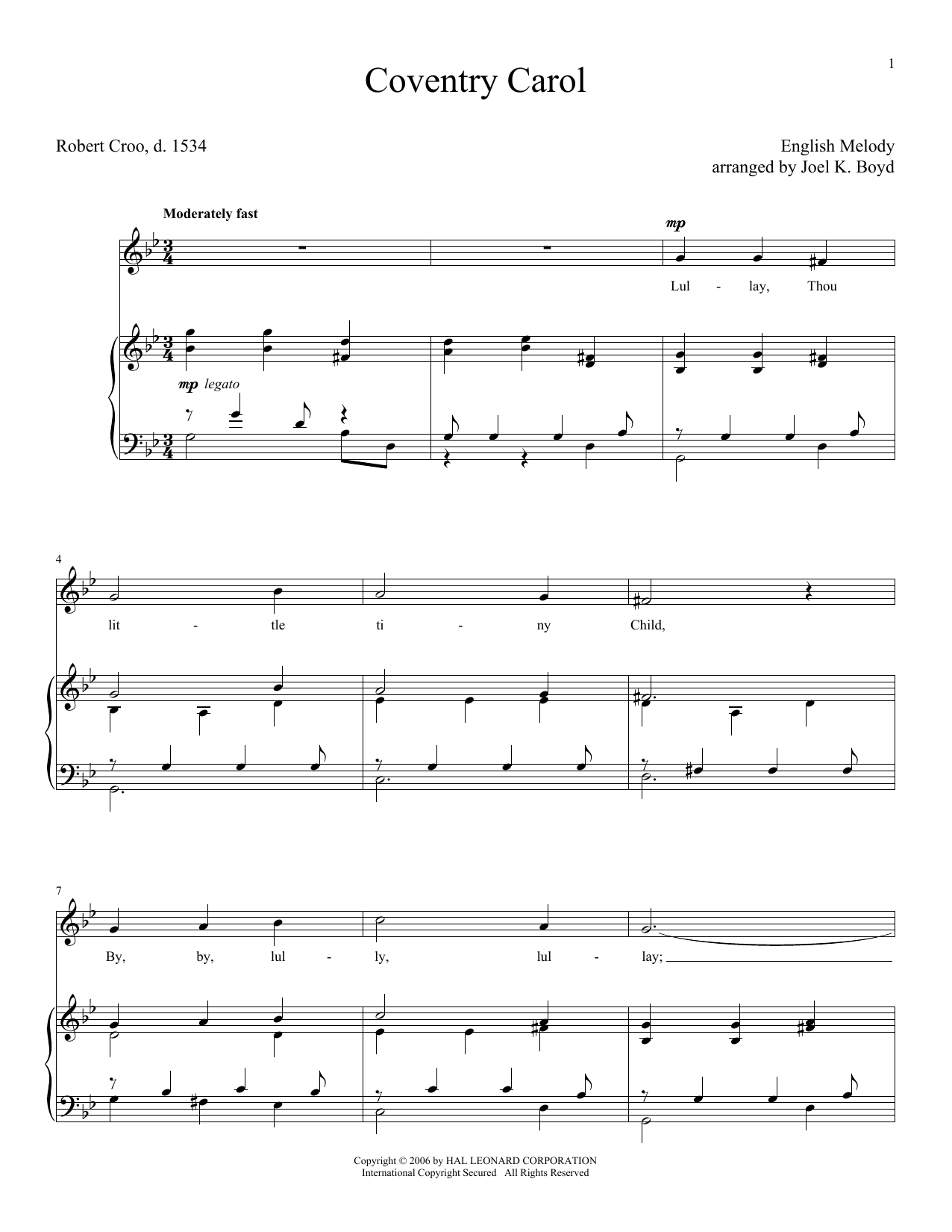 Traditional Carol Coventry Carol Sheet Music Notes & Chords for Piano & Vocal - Download or Print PDF
