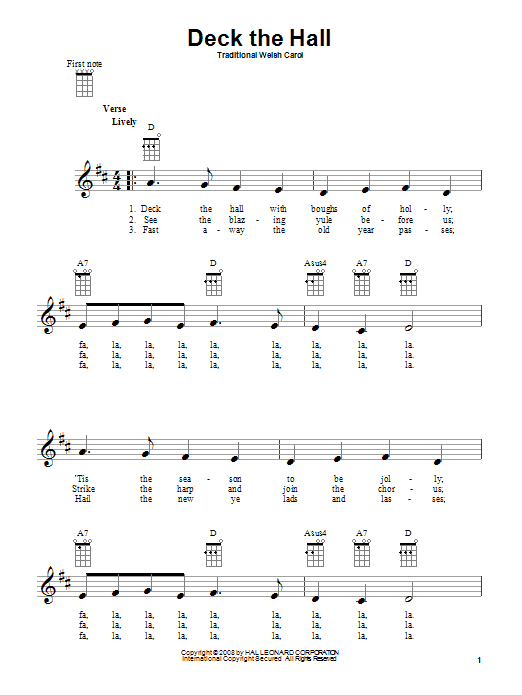 Traditional Carol Deck The Hall Sheet Music Notes & Chords for Ukulele - Download or Print PDF