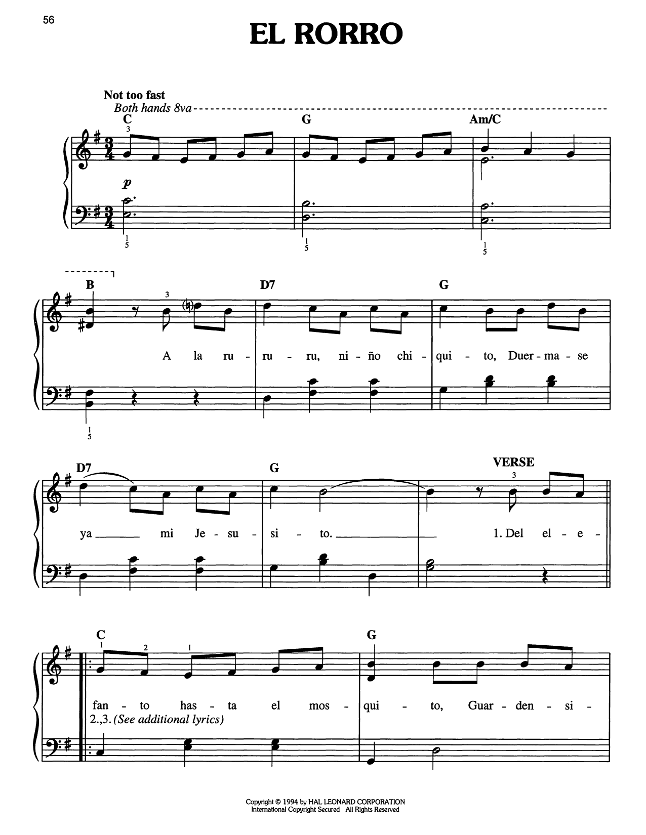 Traditional Carol El Rorro Sheet Music Notes & Chords for Easy Piano - Download or Print PDF