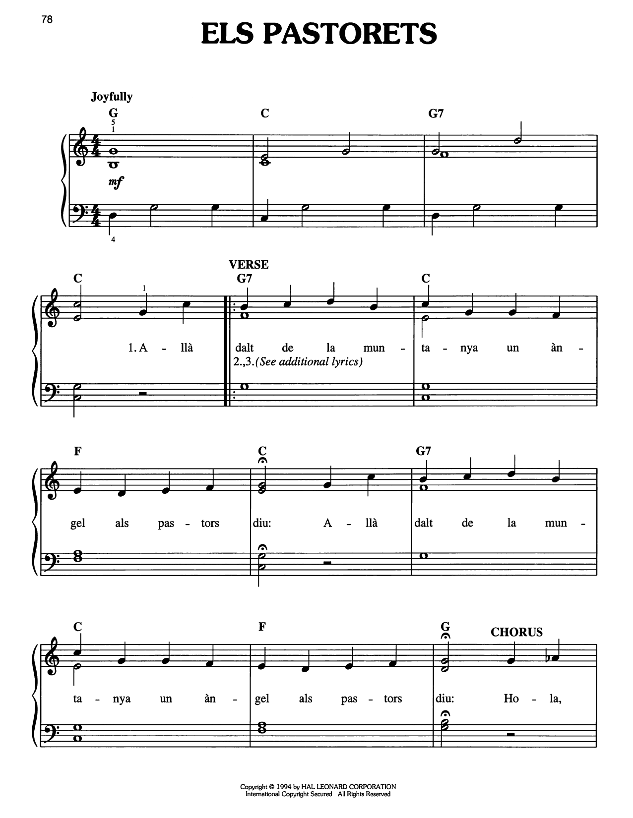 Traditional Carol Els Pastorets Sheet Music Notes & Chords for Easy Piano - Download or Print PDF