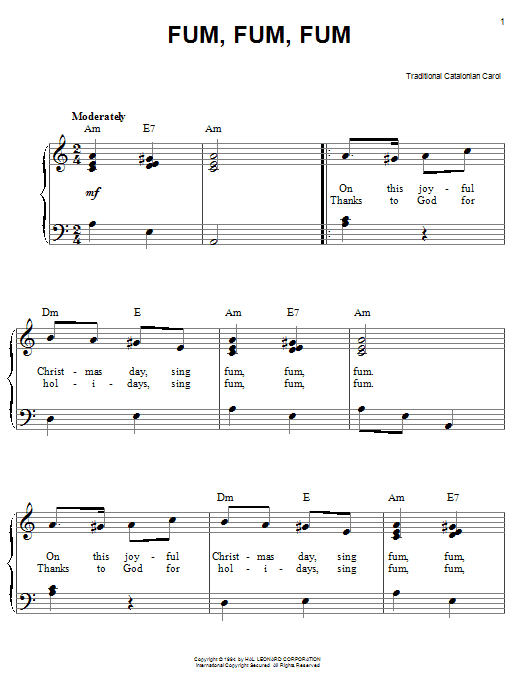 Traditional Carol Fum, Fum, Fum Sheet Music Notes & Chords for Easy Piano - Download or Print PDF