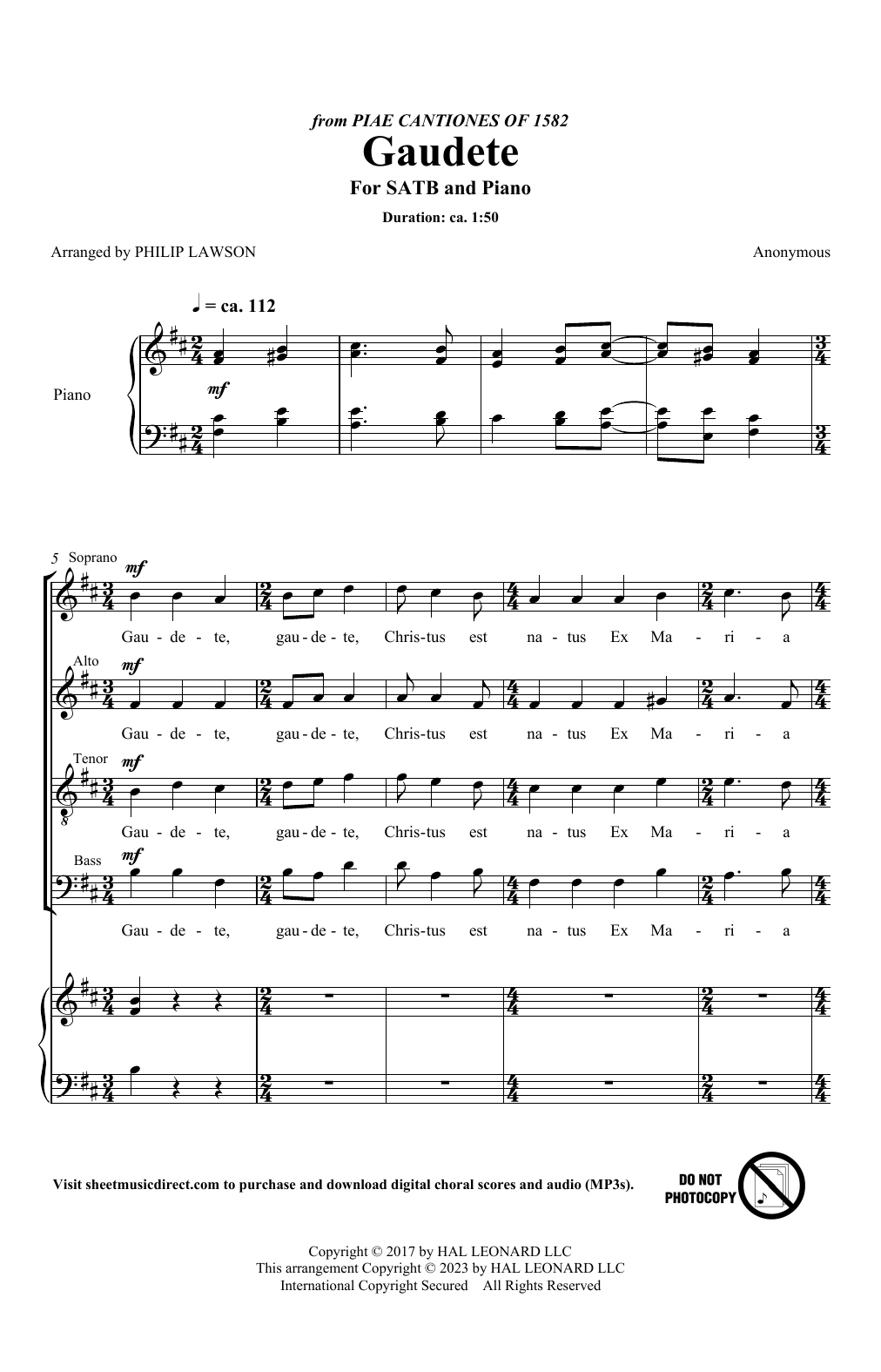 Traditional Carol Gaudete (arr. Philip Lawson) Sheet Music Notes & Chords for SATB Choir - Download or Print PDF