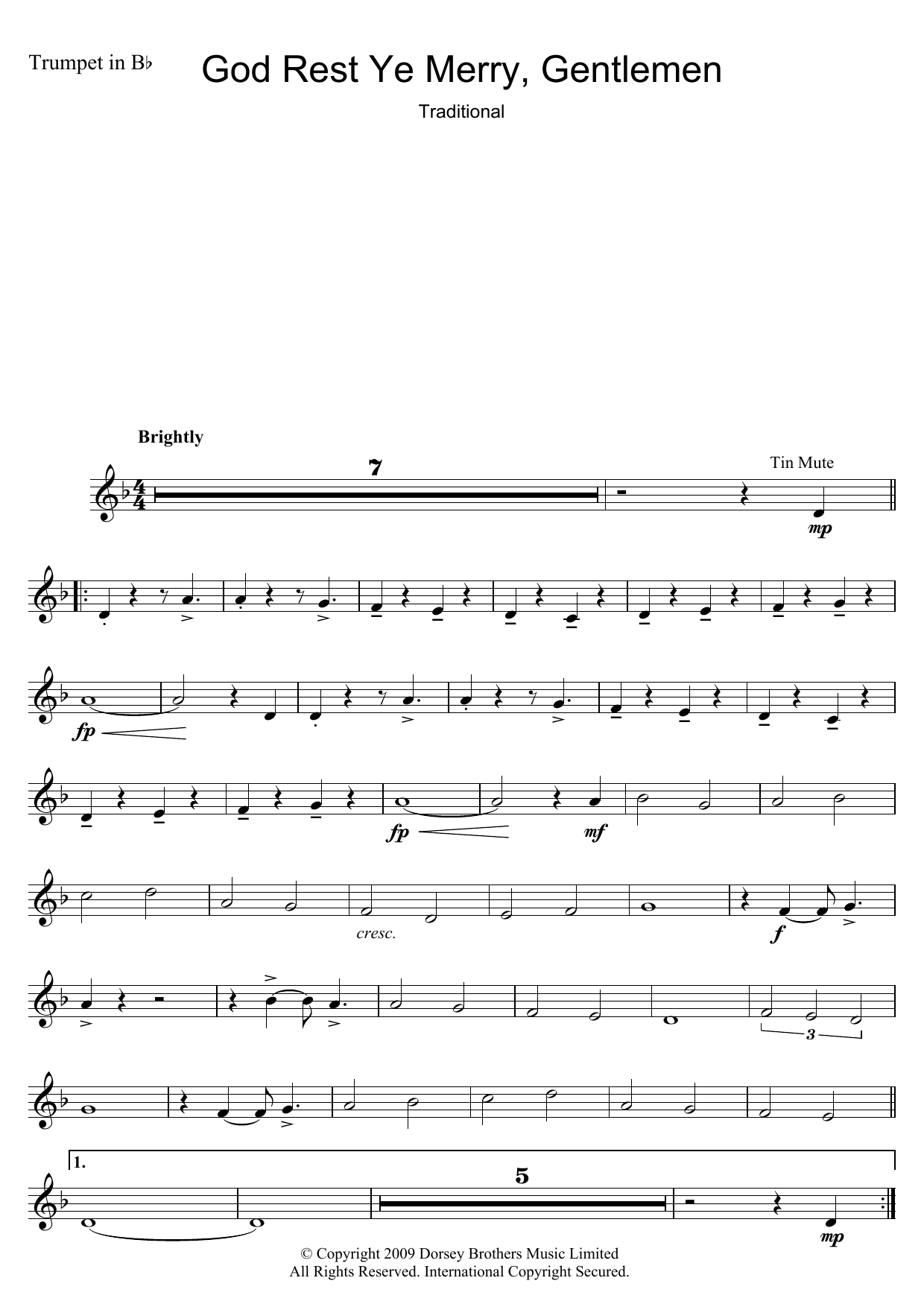 Traditional Carol God Rest Ye Merry, Gentlemen Sheet Music Notes & Chords for Trumpet - Download or Print PDF