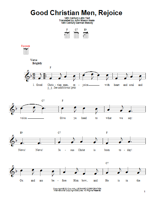 Traditional Carol Good Christian Men, Rejoice Sheet Music Notes & Chords for Ukulele - Download or Print PDF