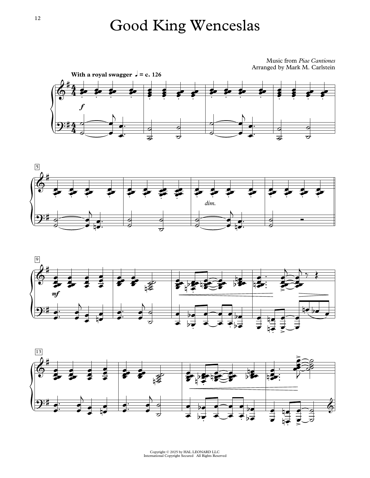 Traditional Carol Good King Wenceslas (arr. Mark Carlstein) Sheet Music Notes & Chords for Educational Piano - Download or Print PDF