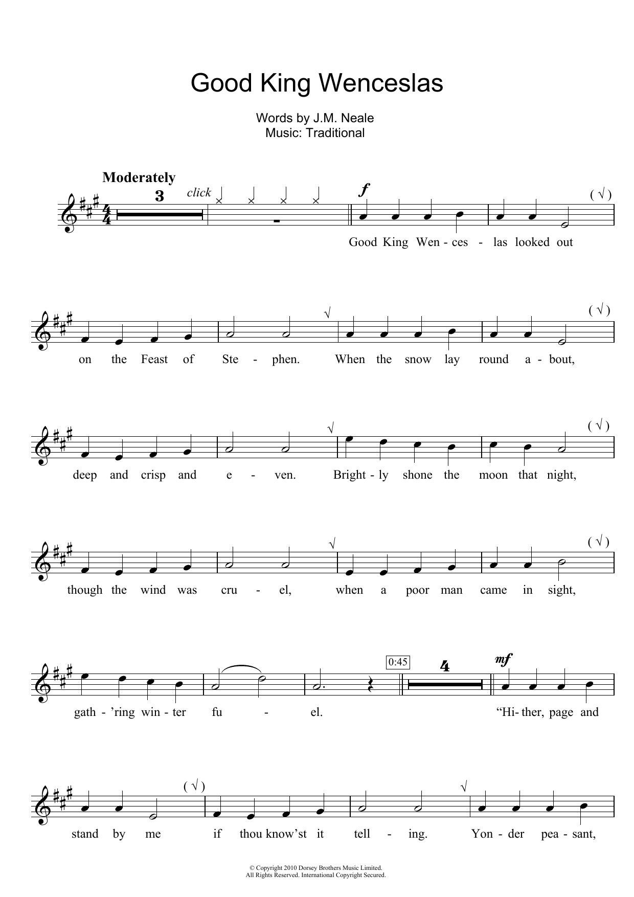 Traditional Carol Good King Wenceslas Sheet Music Notes & Chords for Piano, Vocal & Guitar (Right-Hand Melody) - Download or Print PDF