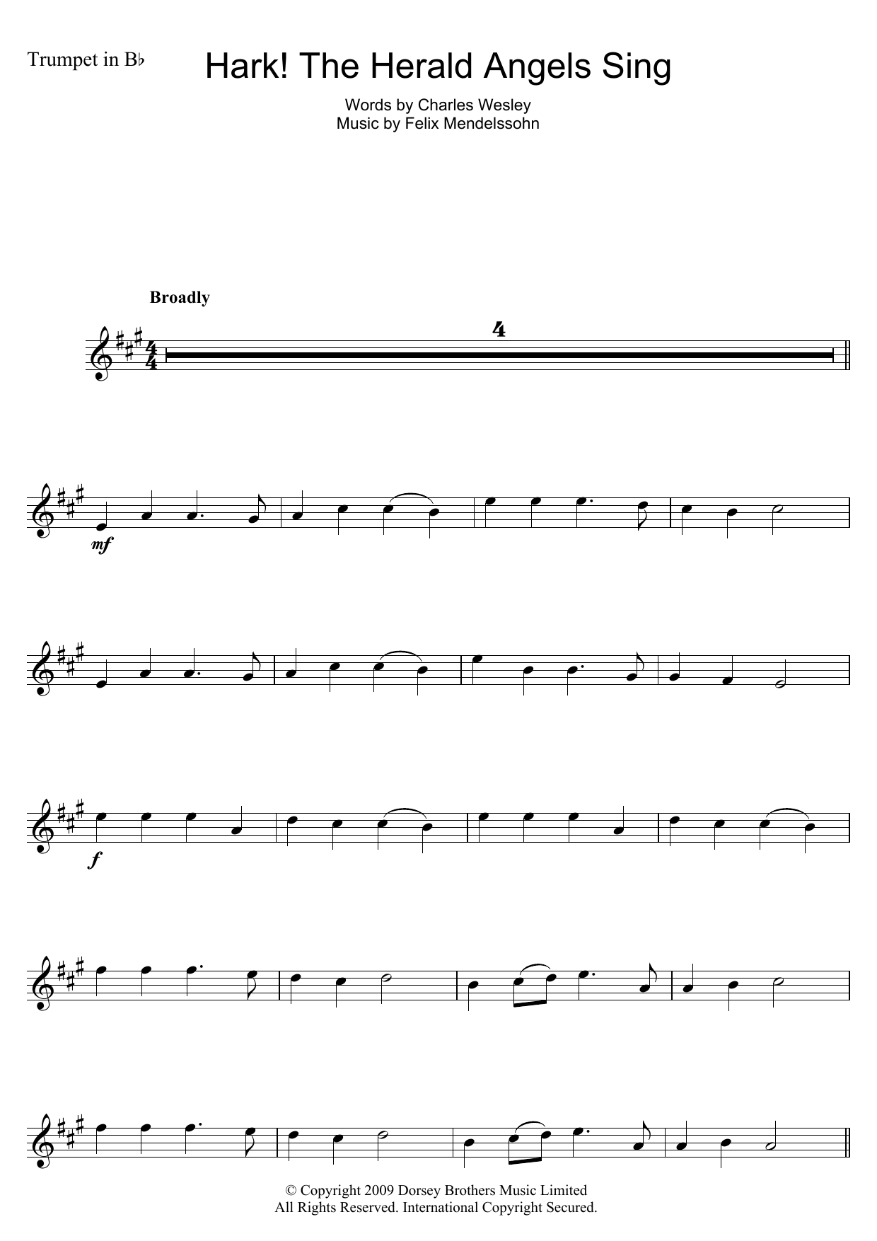 Traditional Carol Hark! The Herald Angels Sing Sheet Music Notes & Chords for Trumpet - Download or Print PDF