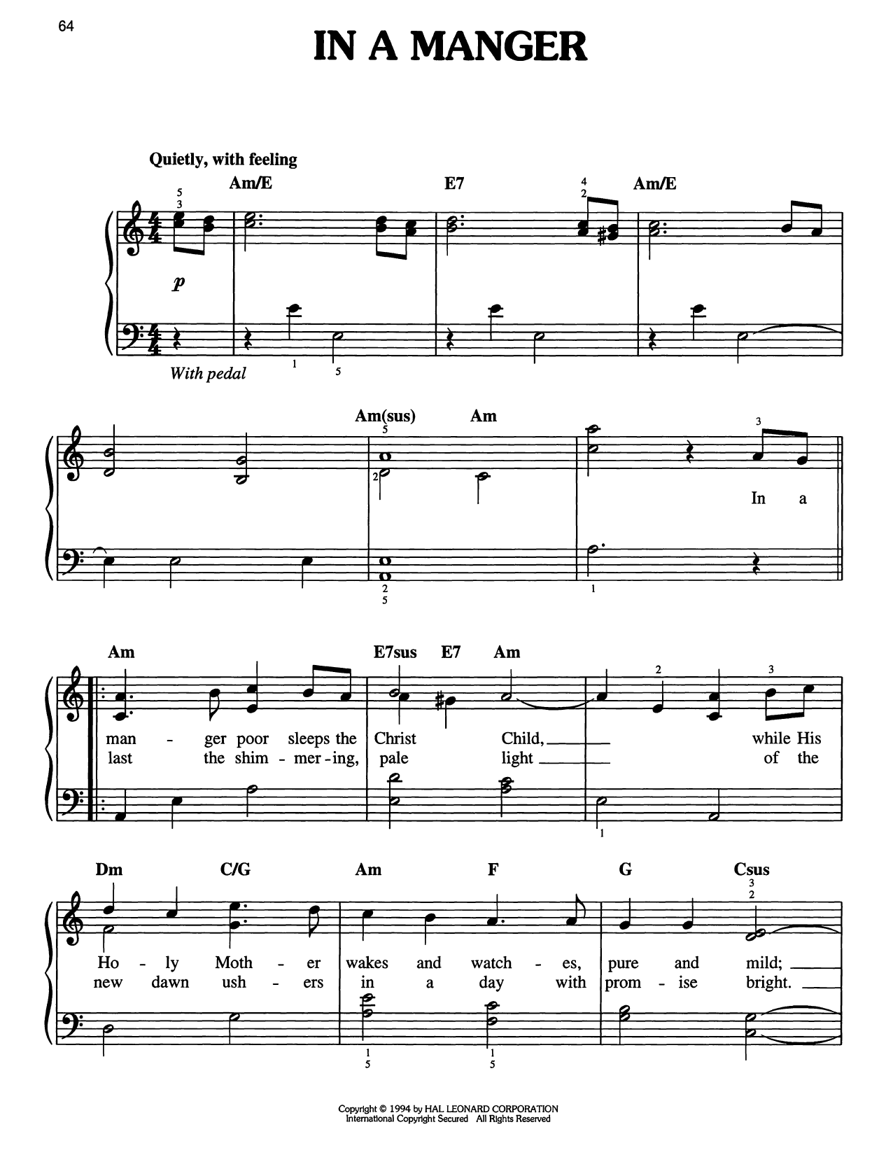 Traditional Carol In A Manger Sheet Music Notes & Chords for Easy Piano - Download or Print PDF