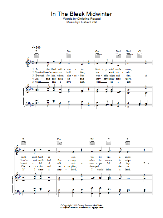 Traditional Carol In The Bleak Midwinter Sheet Music Notes & Chords for Piano, Vocal & Guitar (Right-Hand Melody) - Download or Print PDF