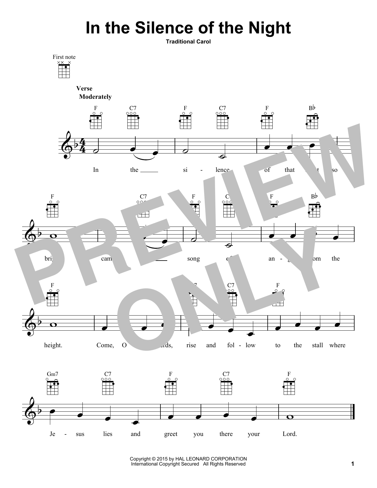 Traditional Carol In The Silence Of The Night Sheet Music Notes & Chords for Ukulele - Download or Print PDF