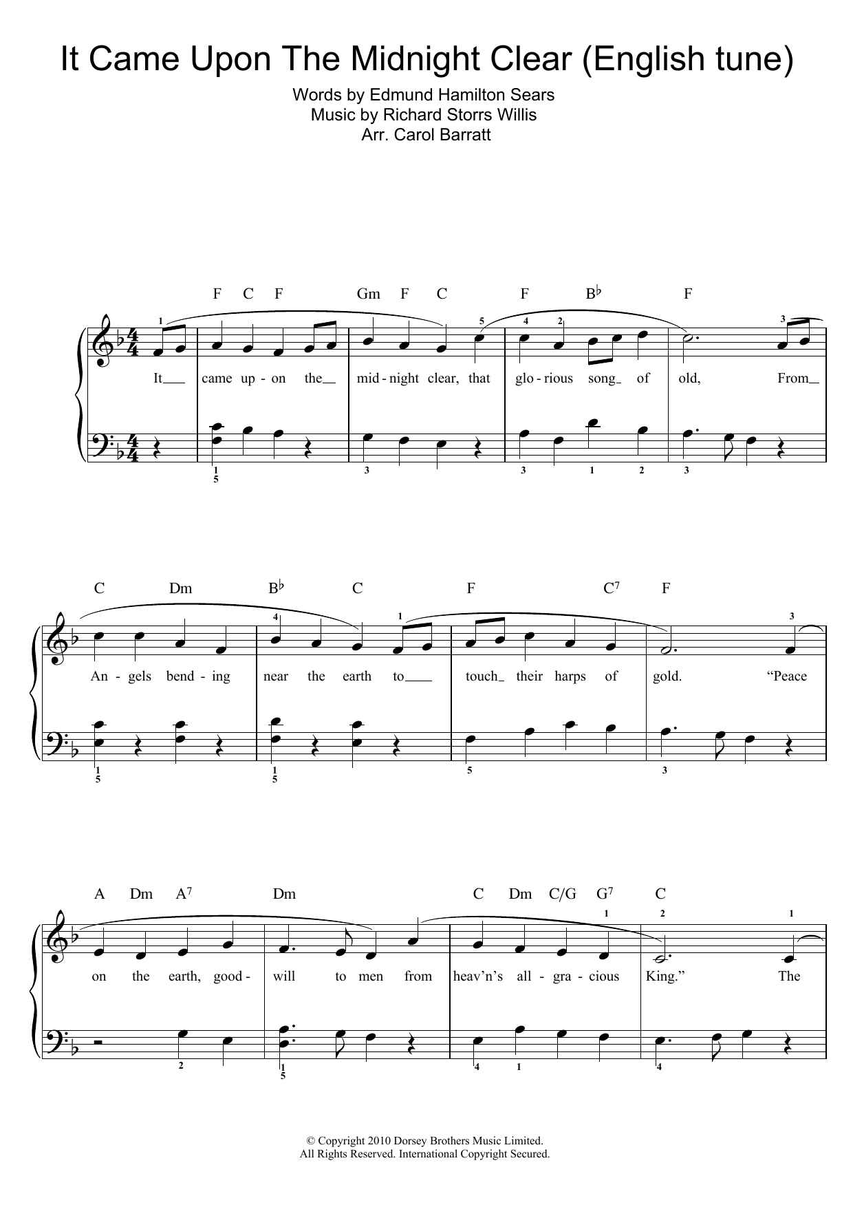 Traditional Carol It Came Upon The Midnight Clear Sheet Music Notes & Chords for Piano & Vocal - Download or Print PDF