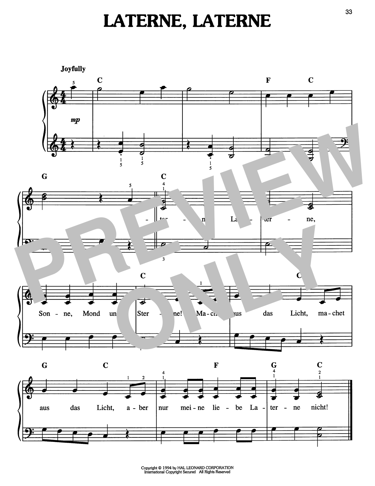Traditional Carol Laterne, Laterne Sheet Music Notes & Chords for Easy Piano - Download or Print PDF