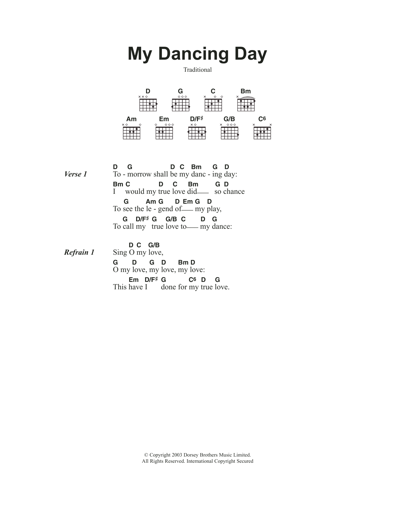 Traditional Carol My Dancing Day Sheet Music Notes & Chords for Guitar Chords/Lyrics - Download or Print PDF