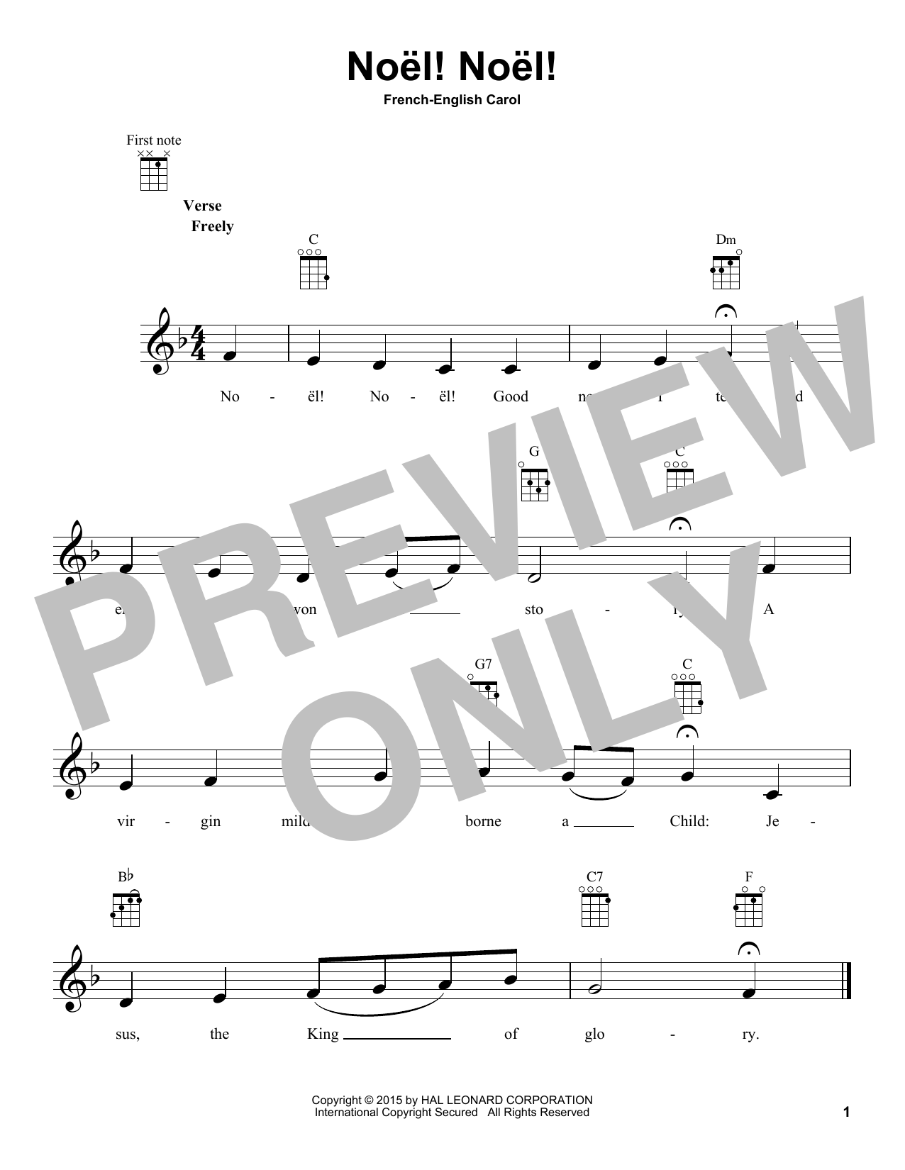 Traditional Carol Noel! Noel! Sheet Music Notes & Chords for Ukulele - Download or Print PDF