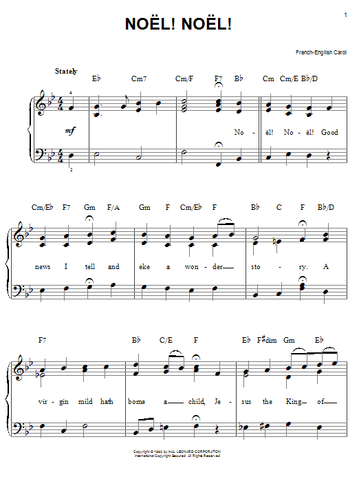 Traditional Carol Noel! Noel! Sheet Music Notes & Chords for Easy Piano - Download or Print PDF
