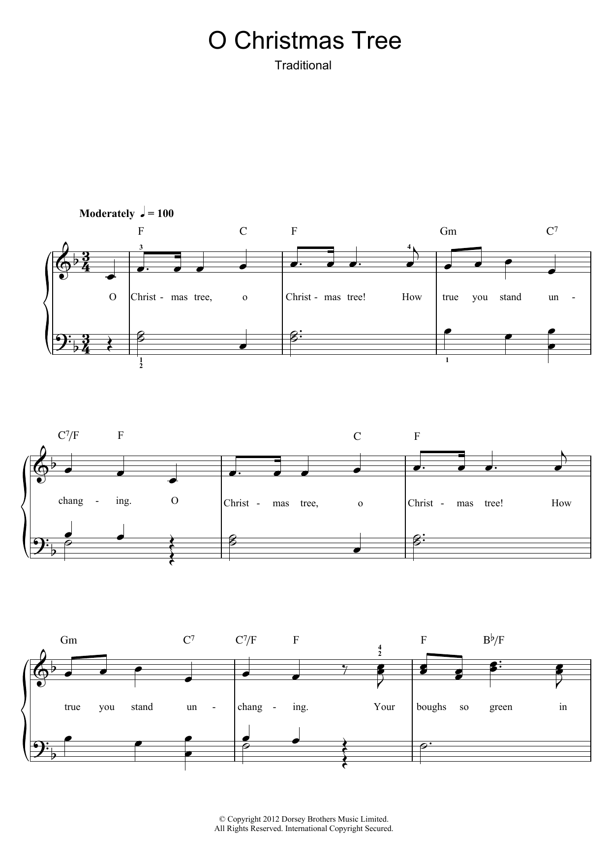 Traditional Carol O Christmas Tree Sheet Music Notes & Chords for Lyrics & Piano Chords - Download or Print PDF