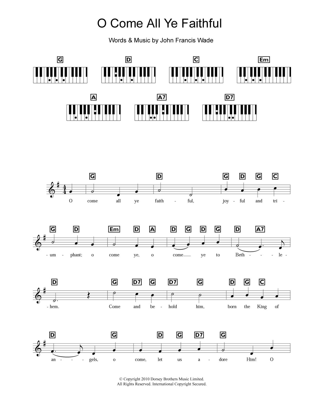 Traditional Carol O Come All Ye Faithful Sheet Music Notes & Chords for Piano Chords/Lyrics - Download or Print PDF