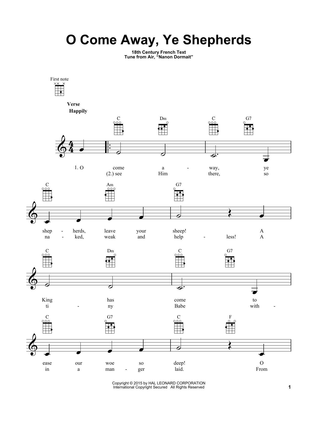 Traditional Carol O Come Away, Ye Shepherds Sheet Music Notes & Chords for Ukulele - Download or Print PDF