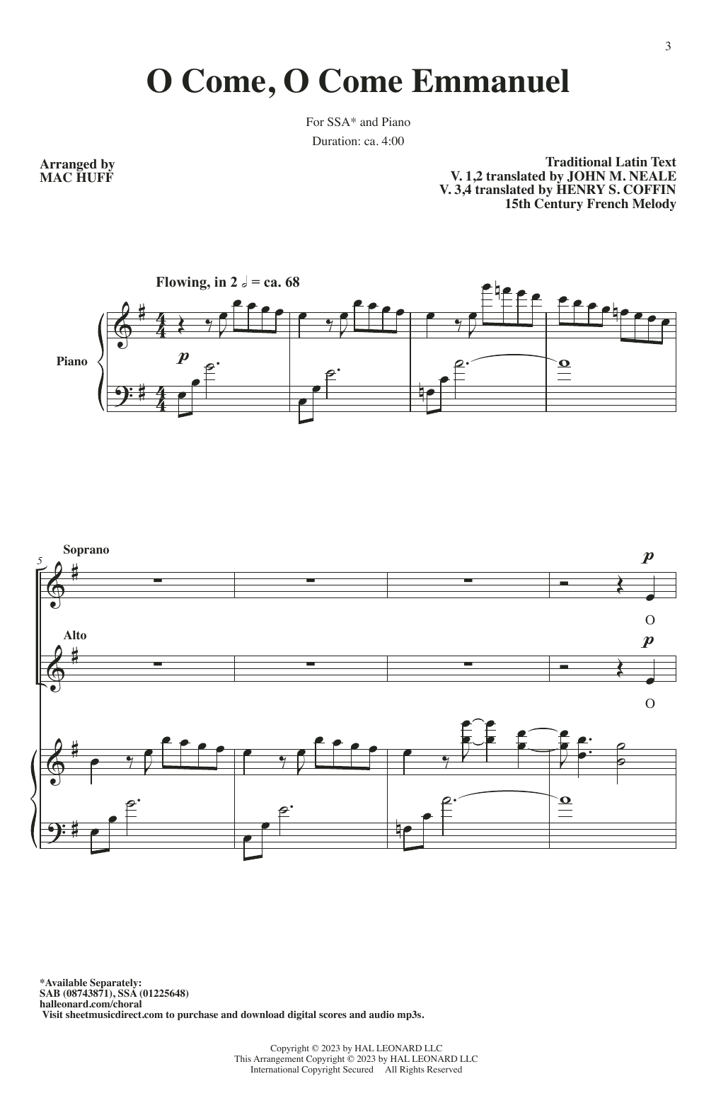 Traditional Carol O Come, O Come, Emmanuel (arr. Mac Huff) Sheet Music Notes & Chords for SSA Choir - Download or Print PDF