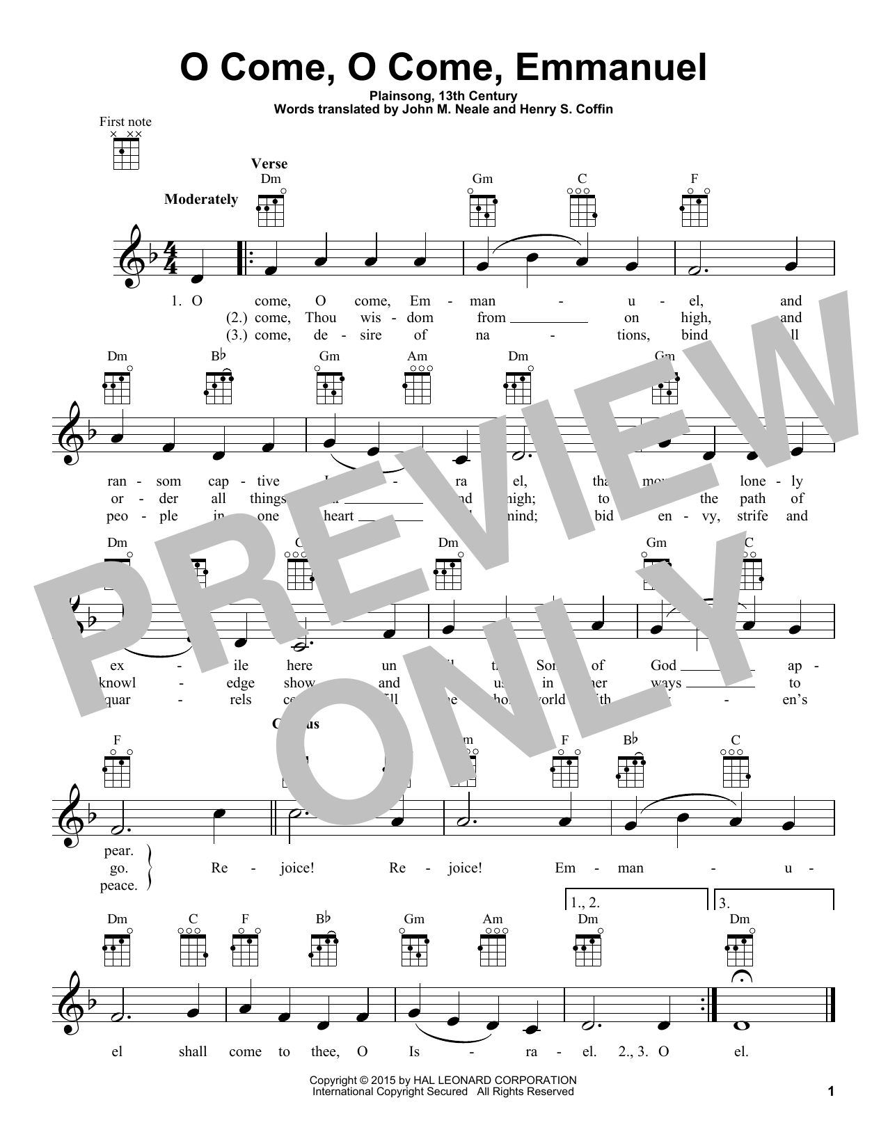 Traditional Carol O Come, O Come Immanuel Sheet Music Notes & Chords for Ukulele - Download or Print PDF