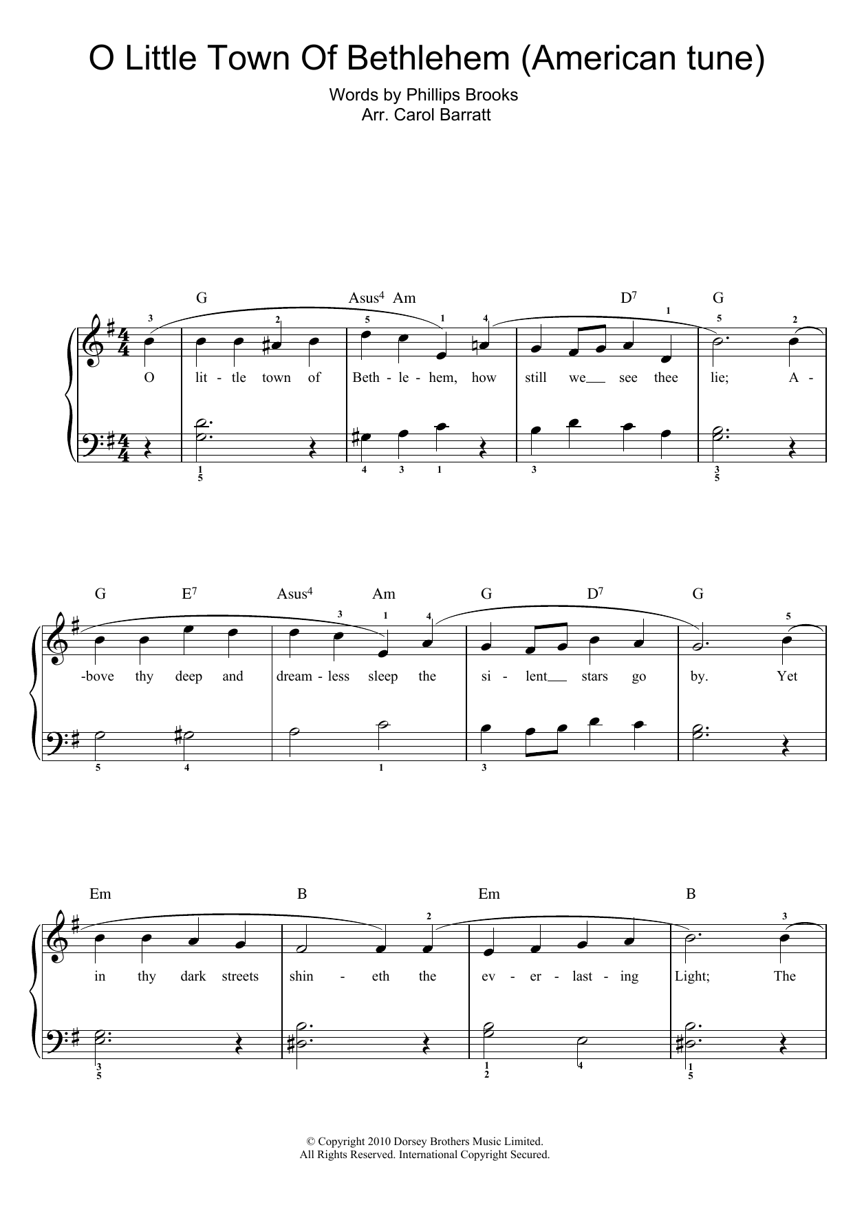 Traditional Carol O Little Town Of Bethlehem Sheet Music Notes & Chords for Lyrics & Piano Chords - Download or Print PDF