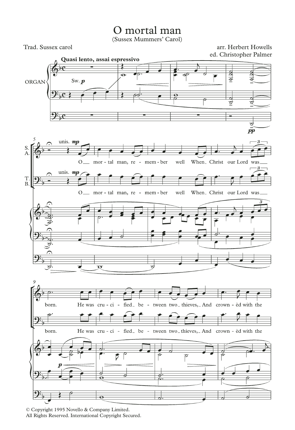 Traditional Carol O Mortal Man (Sussex Mummers' Carol) (arr. Herbert Howells) Sheet Music Notes & Chords for SATB Choir - Download or Print PDF