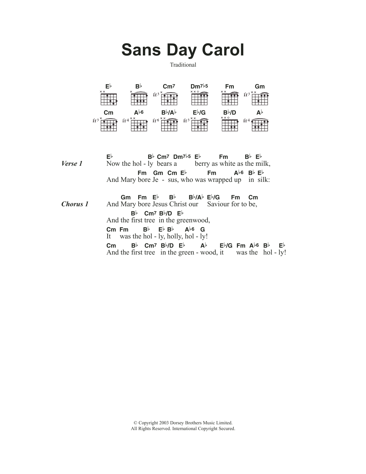 Traditional Carol Sans Day Carol Sheet Music Notes & Chords for Guitar Chords/Lyrics - Download or Print PDF