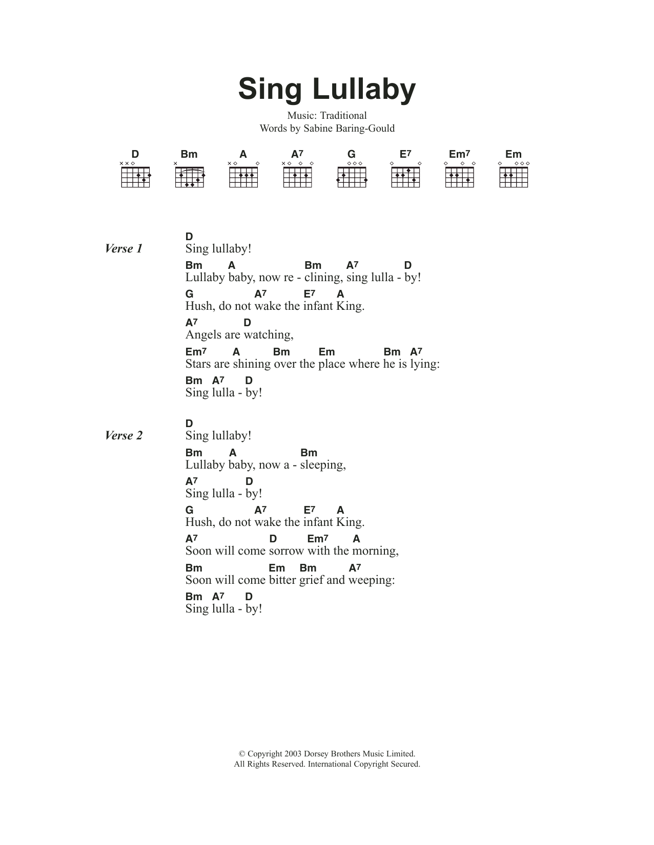 Traditional Carol Sing Lullaby Sheet Music Notes & Chords for Guitar Chords/Lyrics - Download or Print PDF