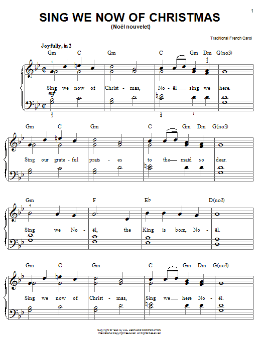 Traditional Carol Sing We Now Of Christmas Sheet Music Notes & Chords for Easy Piano - Download or Print PDF