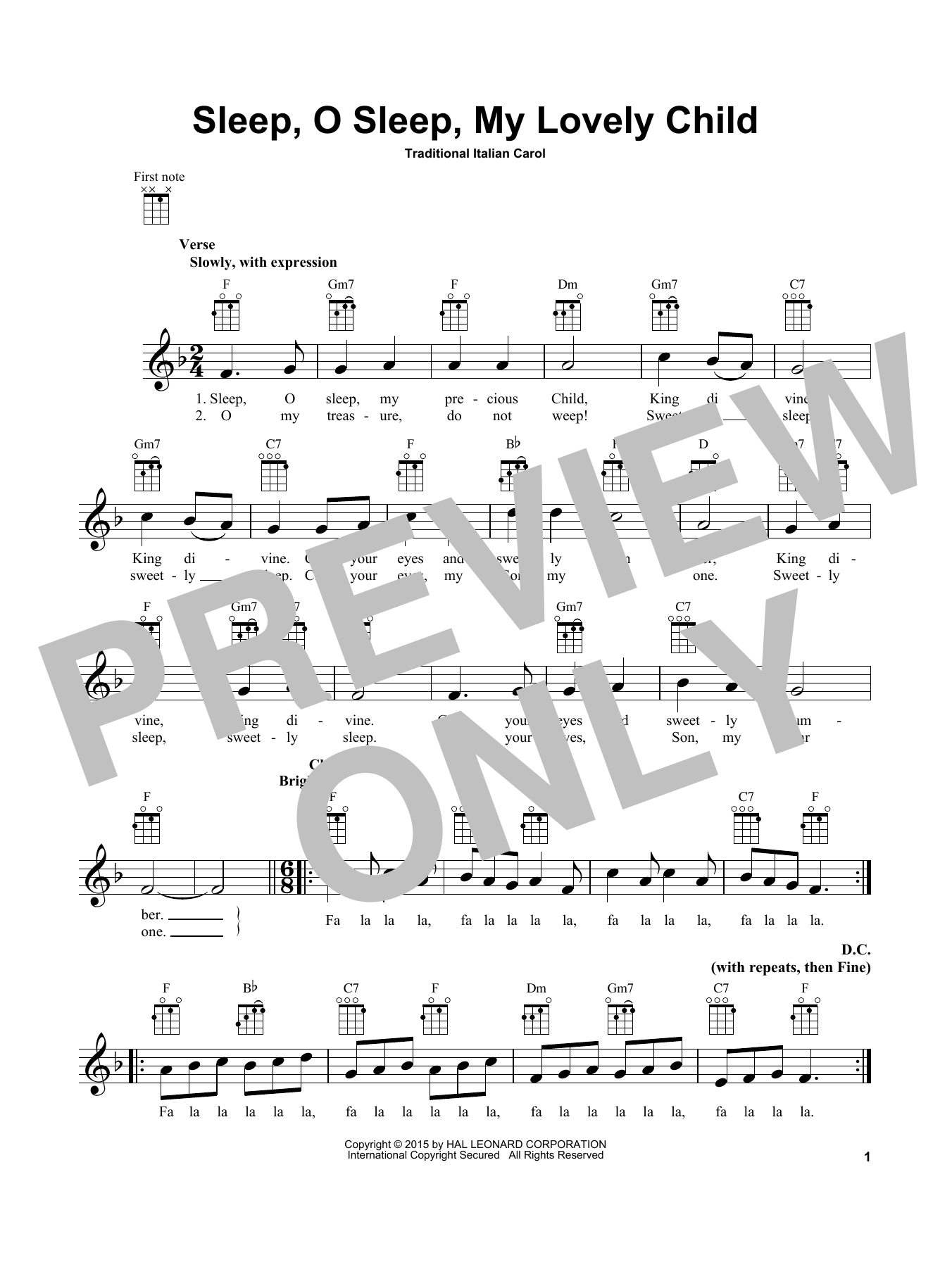 Traditional Carol Sleep, O Sleep, My Lovely Child Sheet Music Notes & Chords for Ukulele - Download or Print PDF