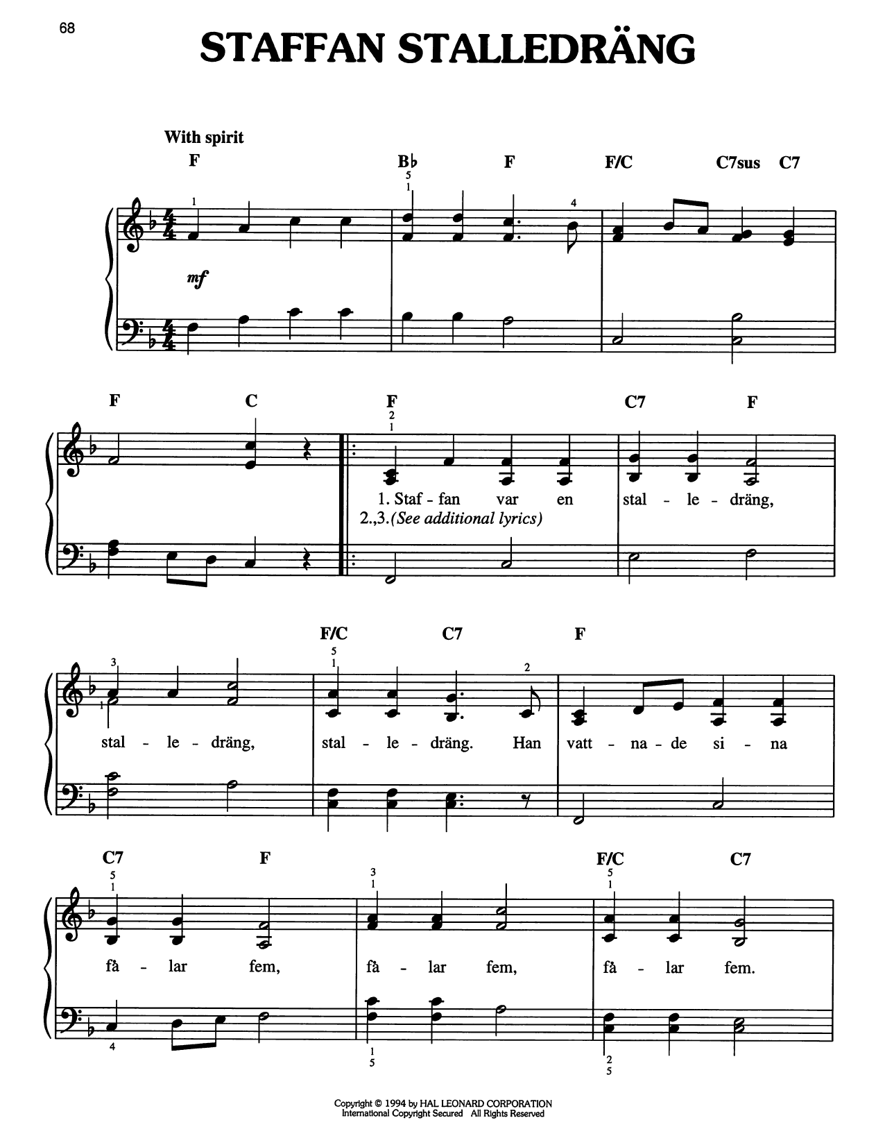 Traditional Carol Staffan Stalledrang Sheet Music Notes & Chords for Easy Piano - Download or Print PDF