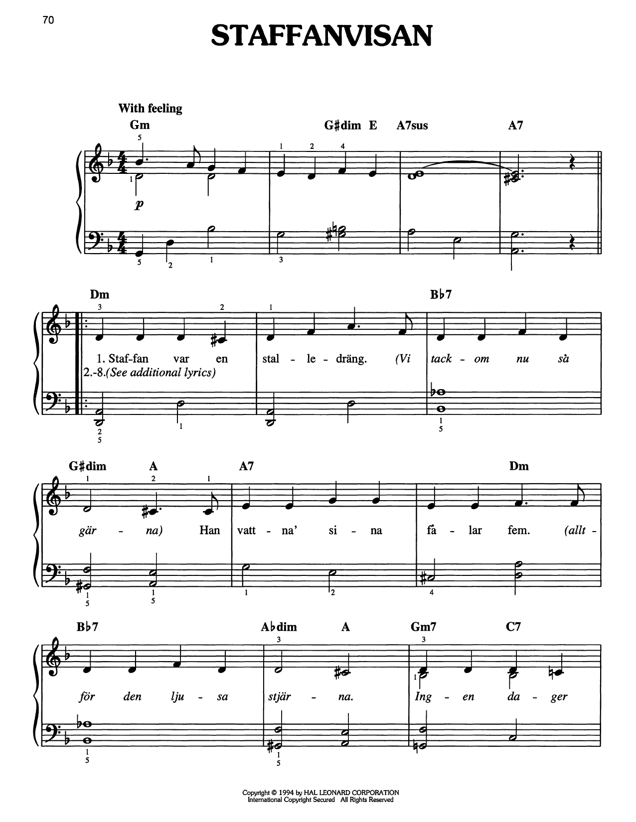 Traditional Carol Staffanvisan Sheet Music Notes & Chords for Easy Piano - Download or Print PDF