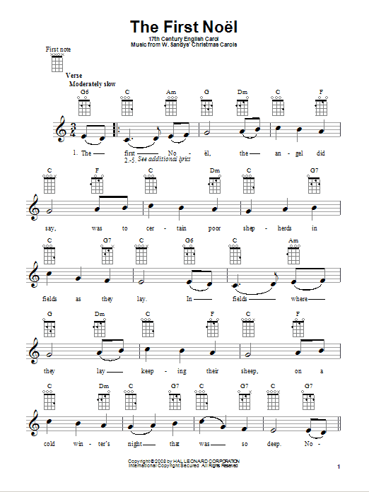 Traditional Carol The First Noel Sheet Music Notes & Chords for Ukulele - Download or Print PDF