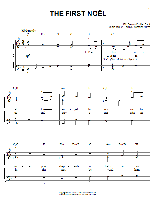 Traditional Carol The First Noel Sheet Music Notes & Chords for Easy Piano - Download or Print PDF