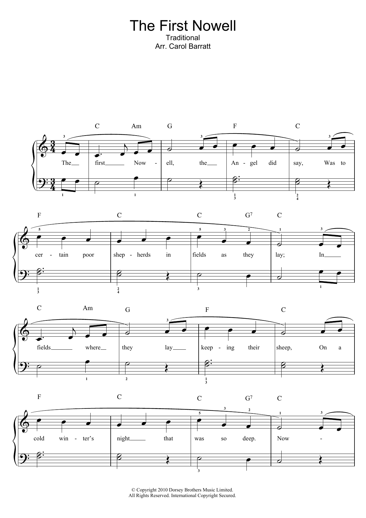 Traditional Carol The First Nowell Sheet Music Notes & Chords for Lyrics & Piano Chords - Download or Print PDF