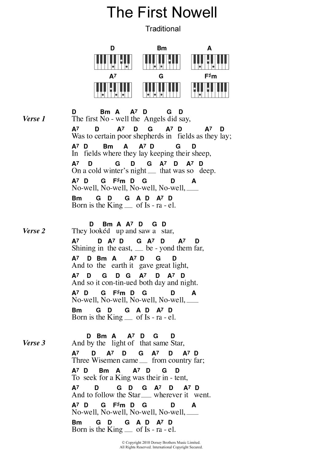Traditional Carol The First Nowell Sheet Music Notes & Chords for Guitar Chords/Lyrics - Download or Print PDF
